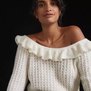 Anthropologie Ruffled Boat Neck Sweater